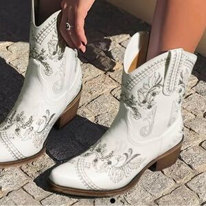 White Embroidered Western Boots